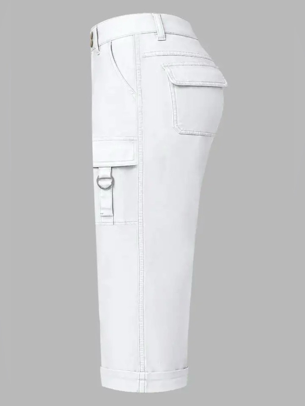 Flamingals Solid Flap Pocket Roll Hem Mid Rise Straight Leg Capri Shorts - Picture 5 of 10